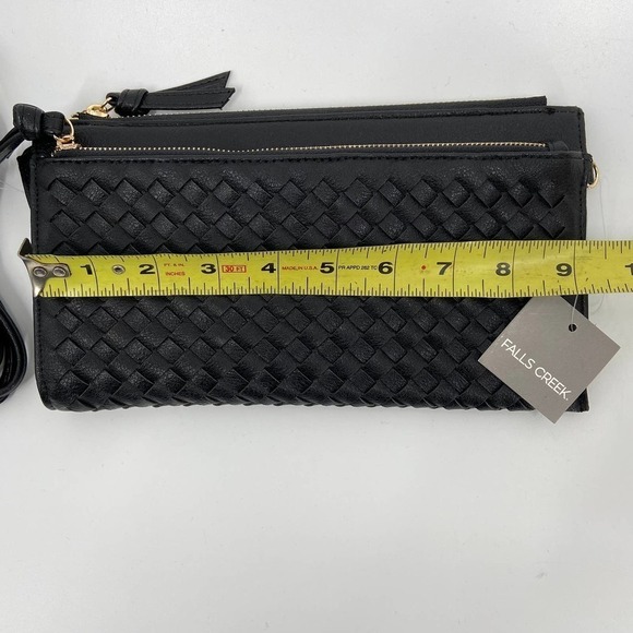 New Falls Creek Woven Crossbody Small Handbag Zip Top Credit Card Slots Black - Picture 8 of 10